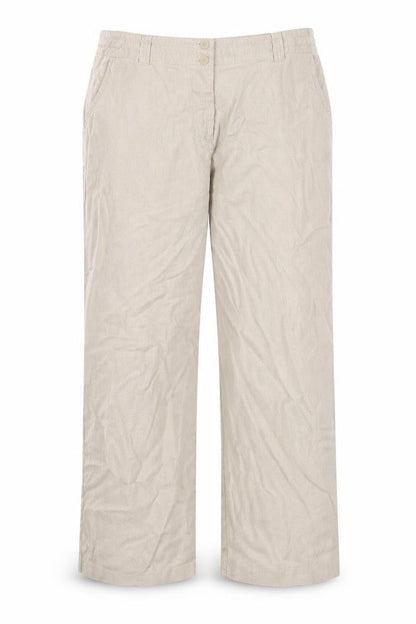 Front view of Preworn women’s brown chino trousers, size UK 36, in, 27-inch leg