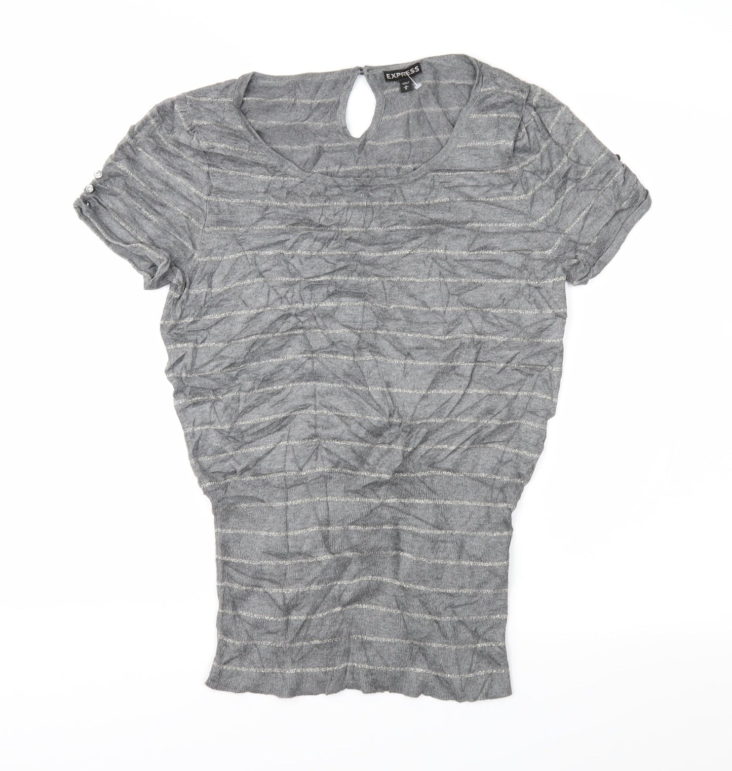 Express Womens Grey Striped Knit Pullover Jumper Size M