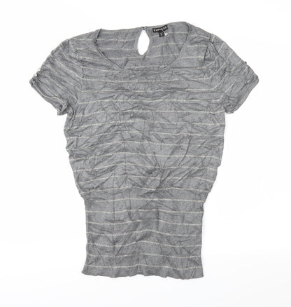 Additional front view of Express women’s grey striped knit jumper, size M