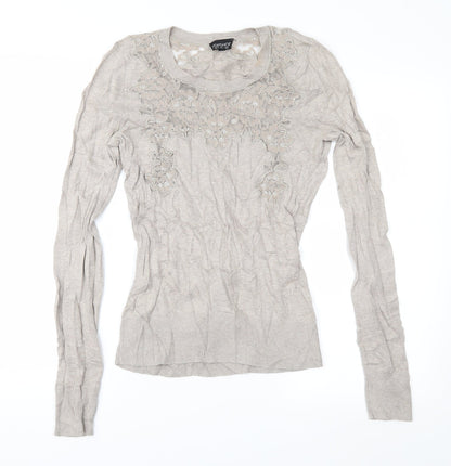 Additional front view of Topshop women’s brown floral knit jumper, size UK 8