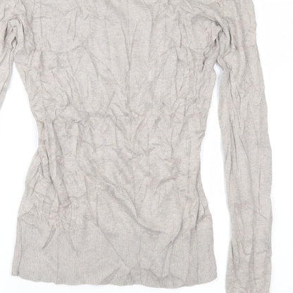 Brand and care label for Topshop women’s brown floral knit jumper, size UK 8