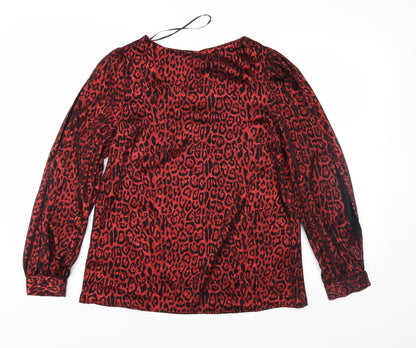 Front view of Peacocks women’s red animal print basic blouse, size UK 8