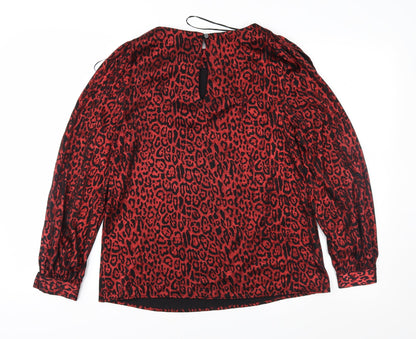 Back view of Peacocks women’s red animal print basic blouse, size UK 8