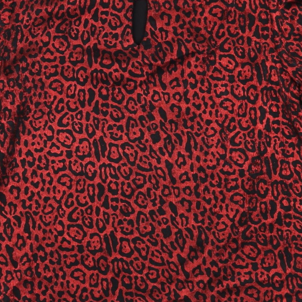 Peacocks Womens Red Animal Print  Basic Blouse Size 8