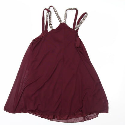 Back view of Miss Selfridge women’s purple chiffon basic blouse, size UK 6