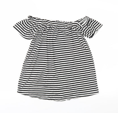 Additional front view of Peacocks women’s black striped jersey basic blouse, size UK 8