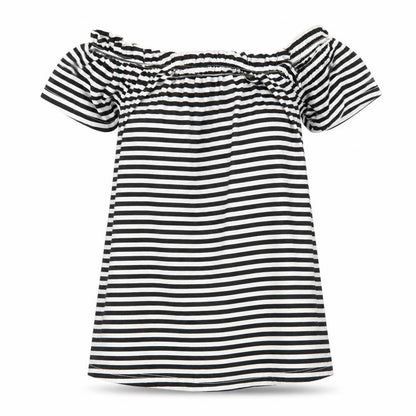 Front view of Peacocks women’s black striped jersey basic blouse, size UK 8