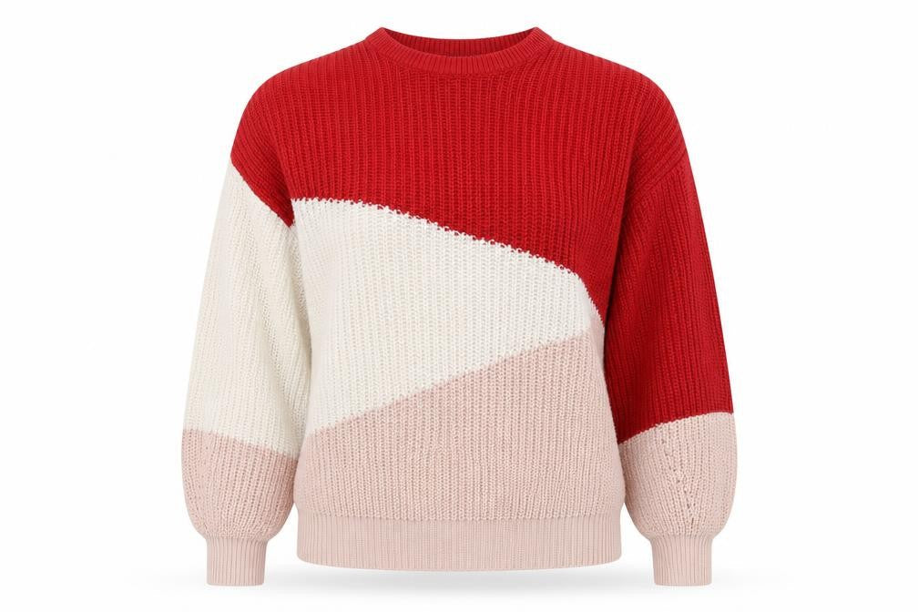 New Look Womens Red Geometric Knit Pullover Jumper Size S