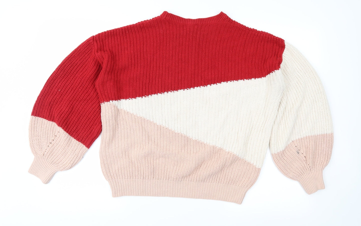 New Look Womens Red Geometric Knit Pullover Jumper Size S