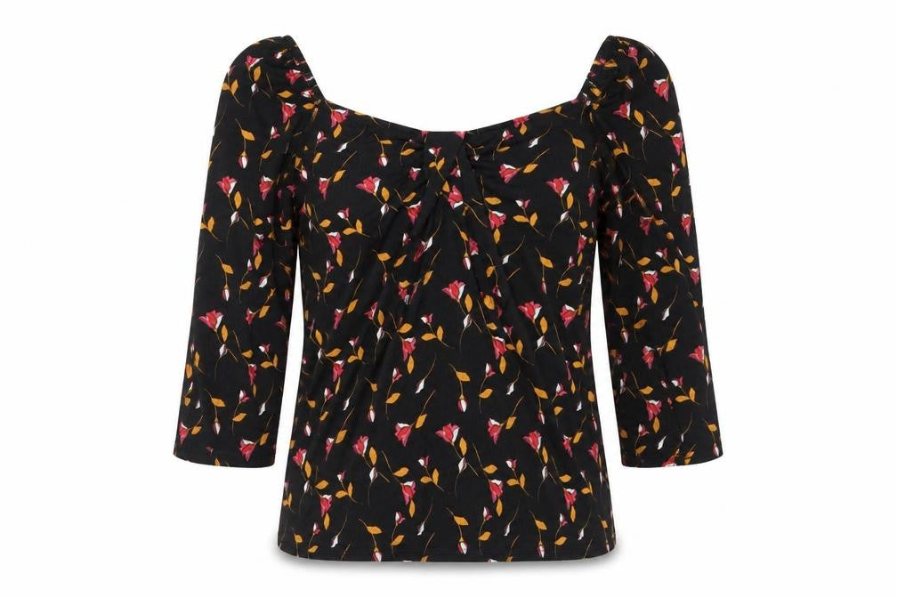 George Womens Black Floral  Basic Blouse Size 8