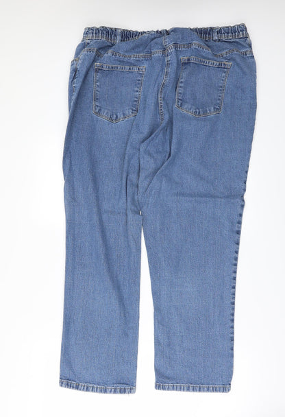 Back view of Ellie women’s blue denim straight jeans, size UK 42, in, 27-inch leg