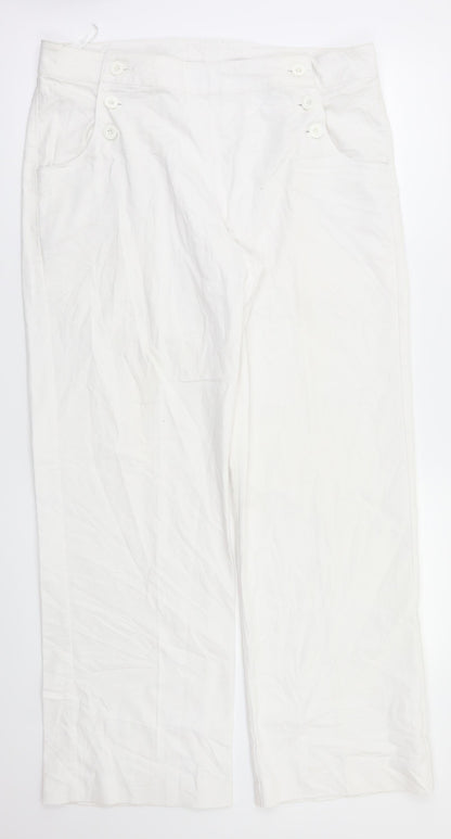 Front view of Epilogue women’s white trousers, size UK 14, 31-inch leg