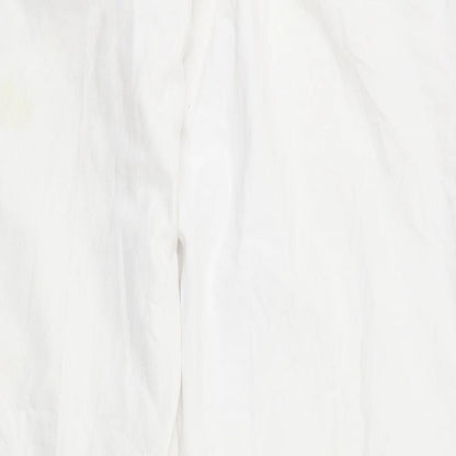 Brand and care label for Epilogue women’s white trousers, size UK 14, 31-inch leg
