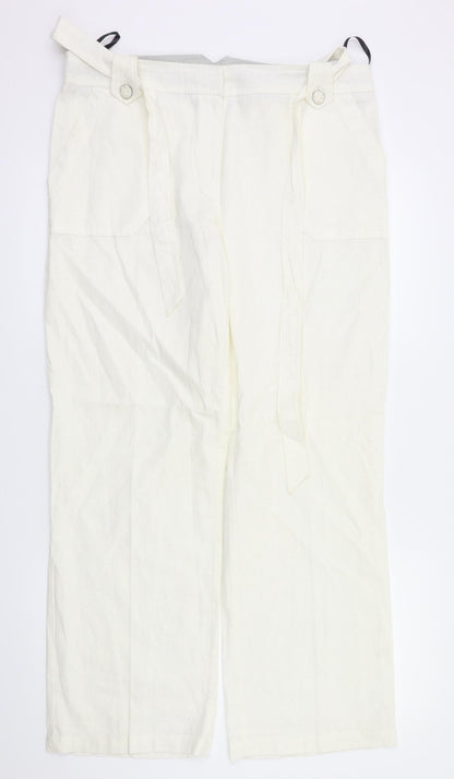 Front view of BHS women’s white trousers, size UK 14, 30-inch leg