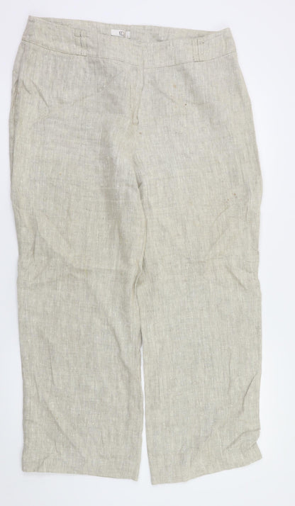 Front view of Country Casuals women’s beige trousers, size UK 14, 28-inch leg