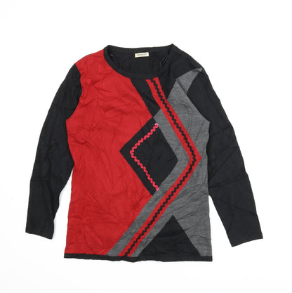 Front view of Damart women’s black argyle/diamond tunic jumper, size S