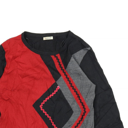 Close-up detail of Damart women’s black argyle/diamond tunic jumper, size S