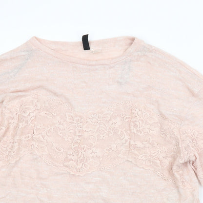 Close-up detail of Divided women’s pink floral jumper, size S, - cropped