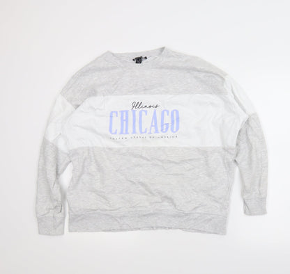 Front view of New Look men’s grey pullover sweatshirt, size S