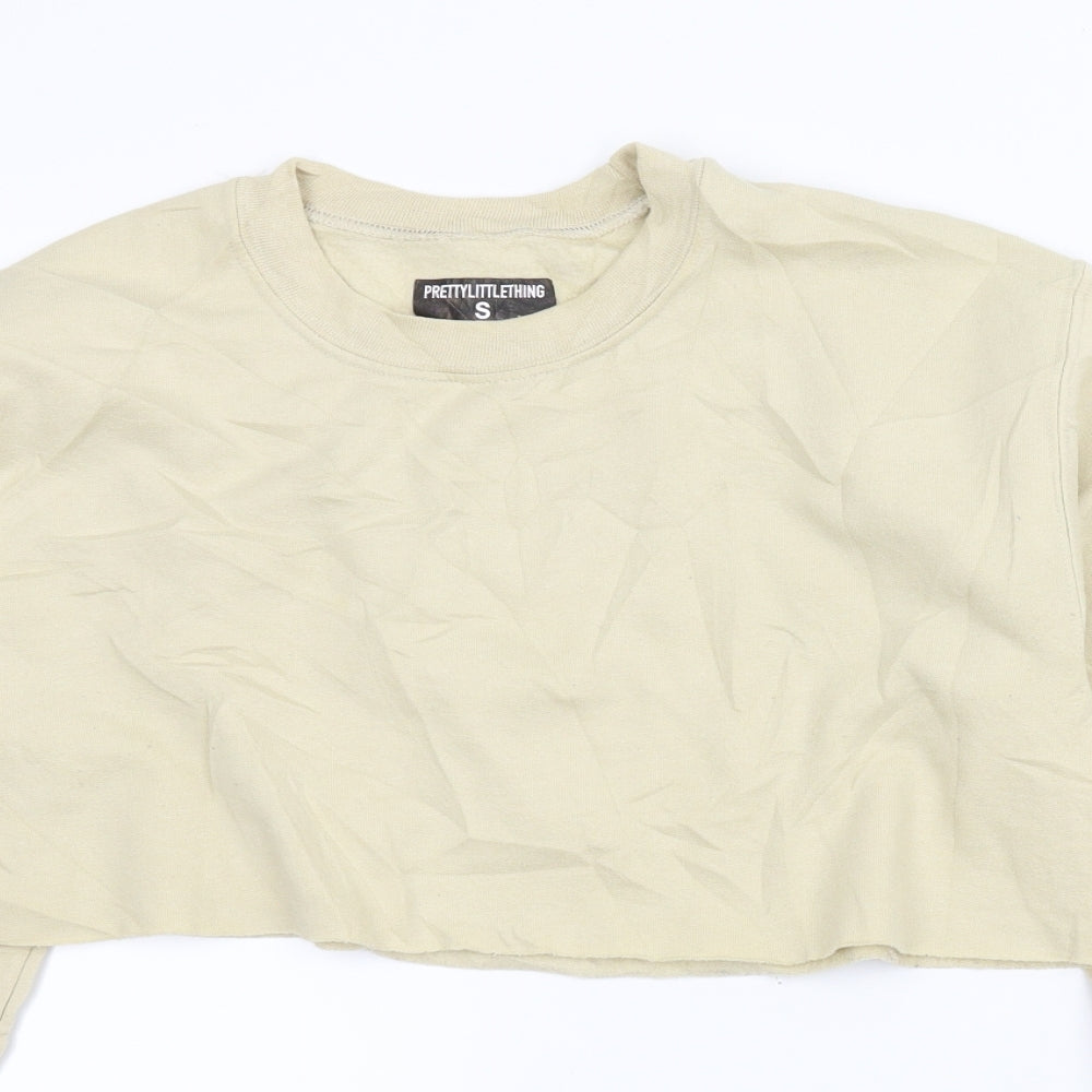 PRETTYLITTLETHING Womens Beige   Pullover Sweatshirt Size S  - Cropped