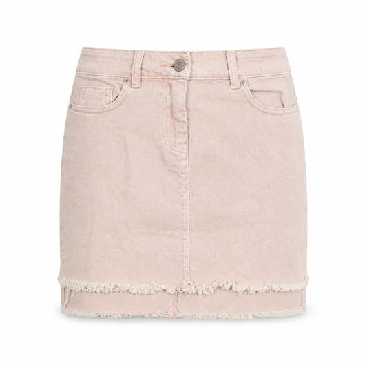 Front view of Next women’s pink denim a-line skirt, size UK 6