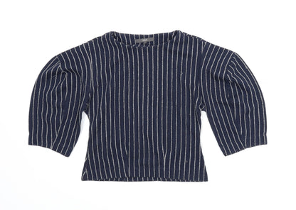 Additional front view of Next women’s blue striped basic blouse, size UK 6