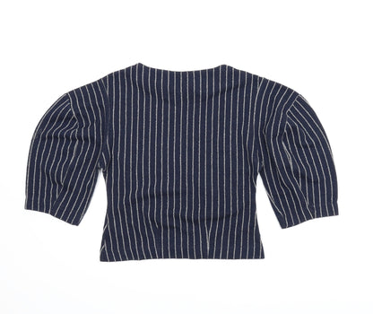 Back view of Next women’s blue striped basic blouse, size UK 6