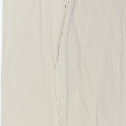 Close-up detail of old ridel women’s beige chino trousers, size UK 12, 32-inch leg
