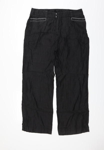 Additional front view of Gelco women’s black trousers, size UK 14, 32-inch leg