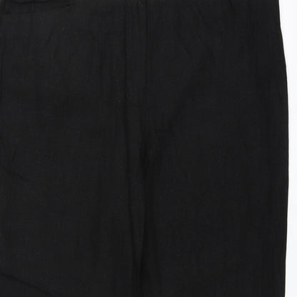 Close-up detail of South women’s black trousers, size UK 36, in, 27-inch leg