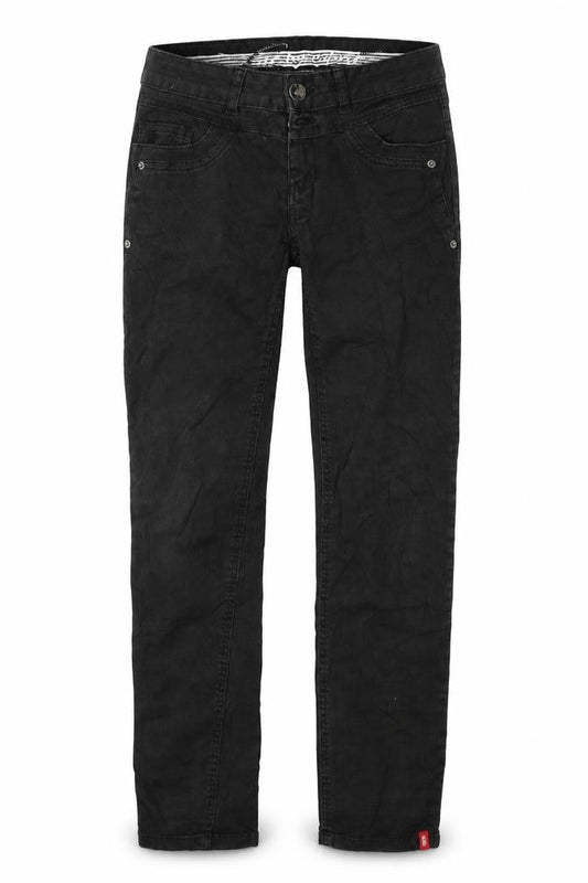 Front view of FIVE women’s black skinny jeans, size UK 34, 30-inch leg
