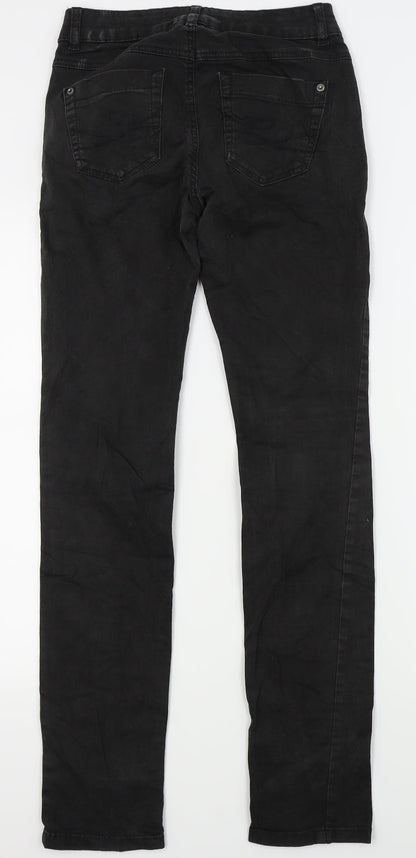 Back view of FIVE women’s black skinny jeans, size UK 34, 30-inch leg
