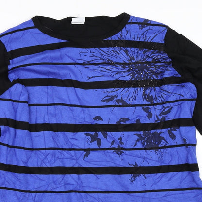 Close-up detail of Mitzy women’s blue striped tunic jumper, size L
