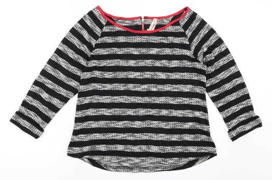 Ally Womens Black Striped  Pullover Jumper Size M
