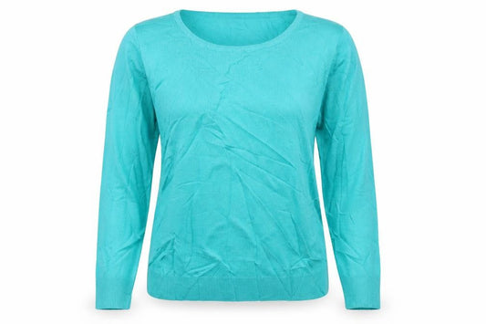 Front view of EWM women’s blue jumper, size S