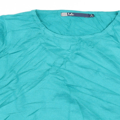 Close-up detail of EWM women’s blue jumper, size S