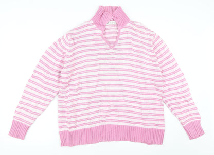 Additional front view of EWM women’s pink striped jumper, size L