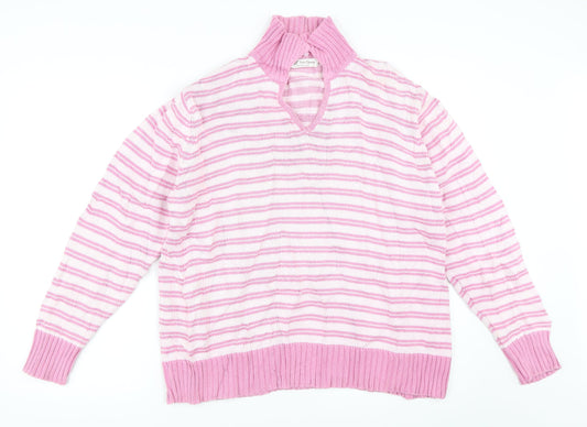 EWM Womens Pink Striped  Pullover Jumper Size L