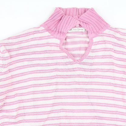 Close-up detail of EWM women’s pink striped jumper, size L