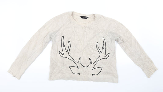 Dorothy Perkins Womens Beige   Pullover Jumper Size 12  - antlers