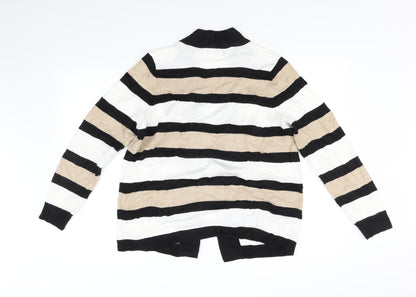 Back view of Papaya women’s black striped jumper, size UK 16