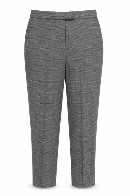 Front view of Preworn women’s grey check trousers, size UK 36, in, 27-inch leg