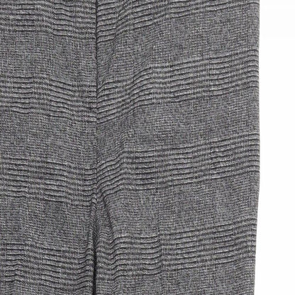 Close-up detail of Preworn women’s grey check trousers, size UK 36, in, 27-inch leg