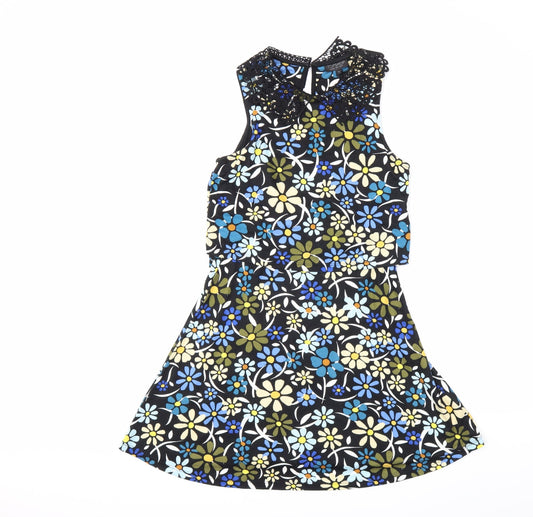 TopshopBUE Womens Black Floral  Fit & Flare  Size 8