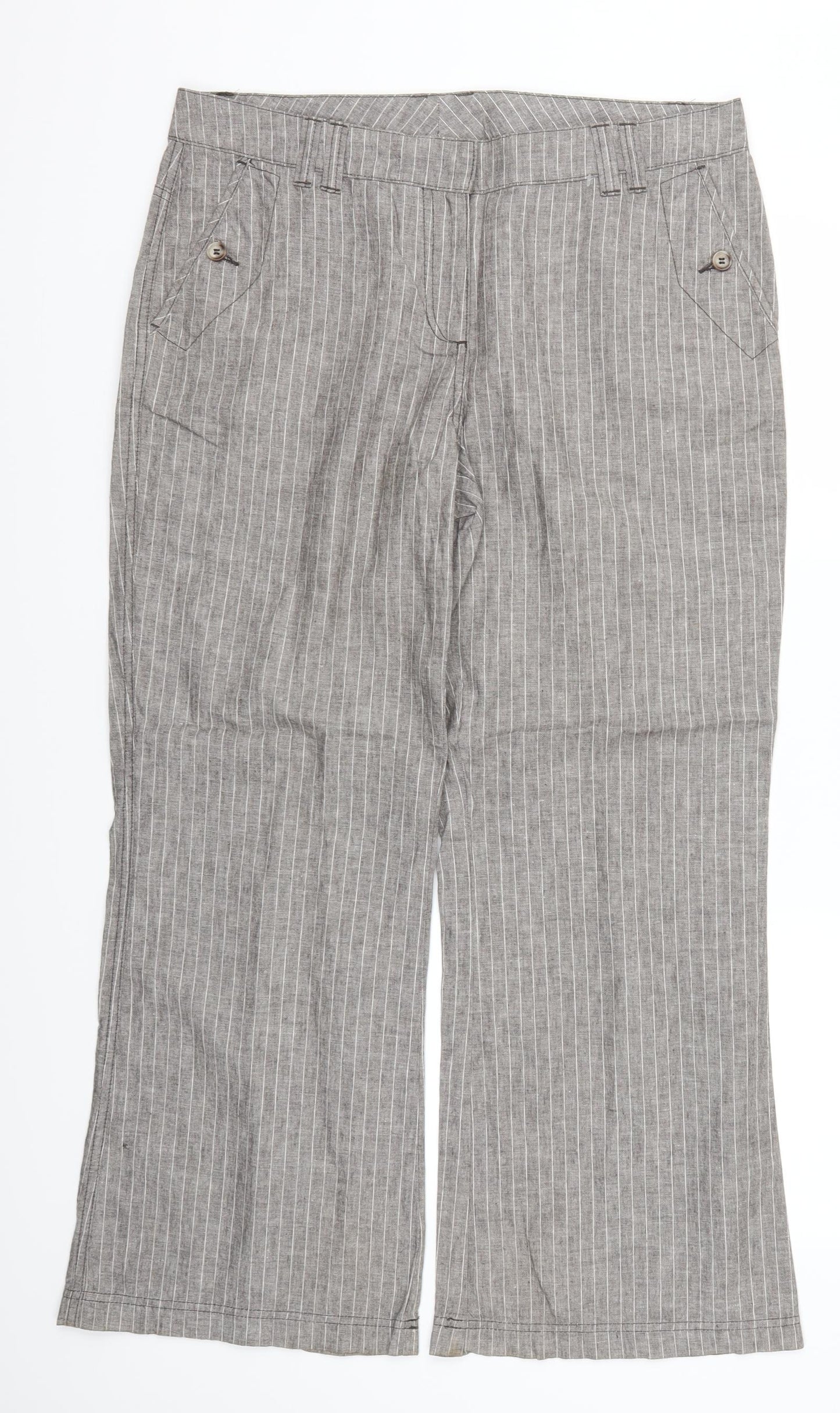Preworn Womens Grey Striped  Trousers  Size 34 in L28 in