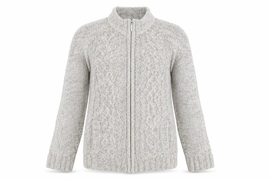 Front view of Bonmarché women’s grey knit full zip jumper, size S