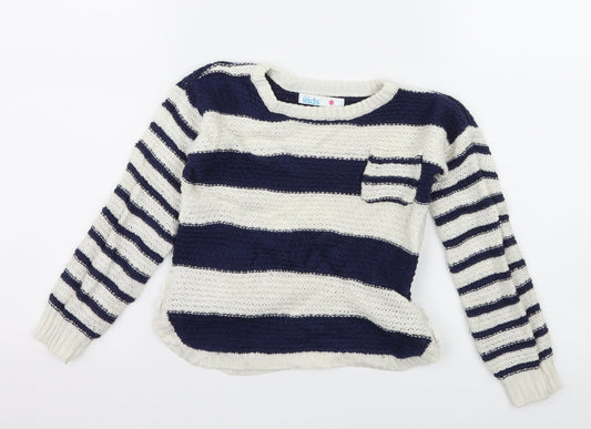 M&Co Girls White Striped Knit Pullover Jumper Size 5-6 Years