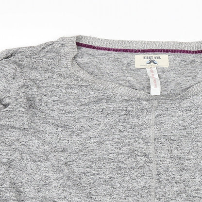 Close-up detail of Night Owl women’s grey knit jumper, size L