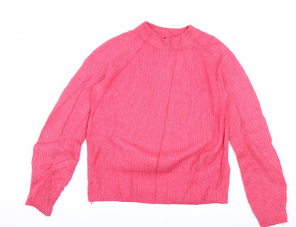 Front view of Marks & Spencer women’s pink knit jumper, size XS