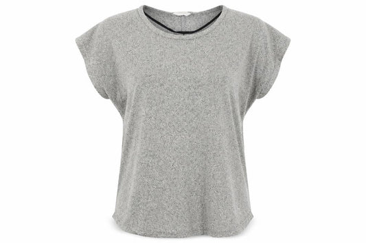 Front view of Preworn women’s gold jersey basic t-shirt, size L